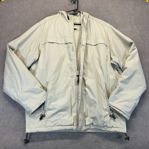 Eddie Bauer Vintage Jacket Men's Large Tan Full Zip Hooded Rain Lined Softshell - Picture 1 of 13